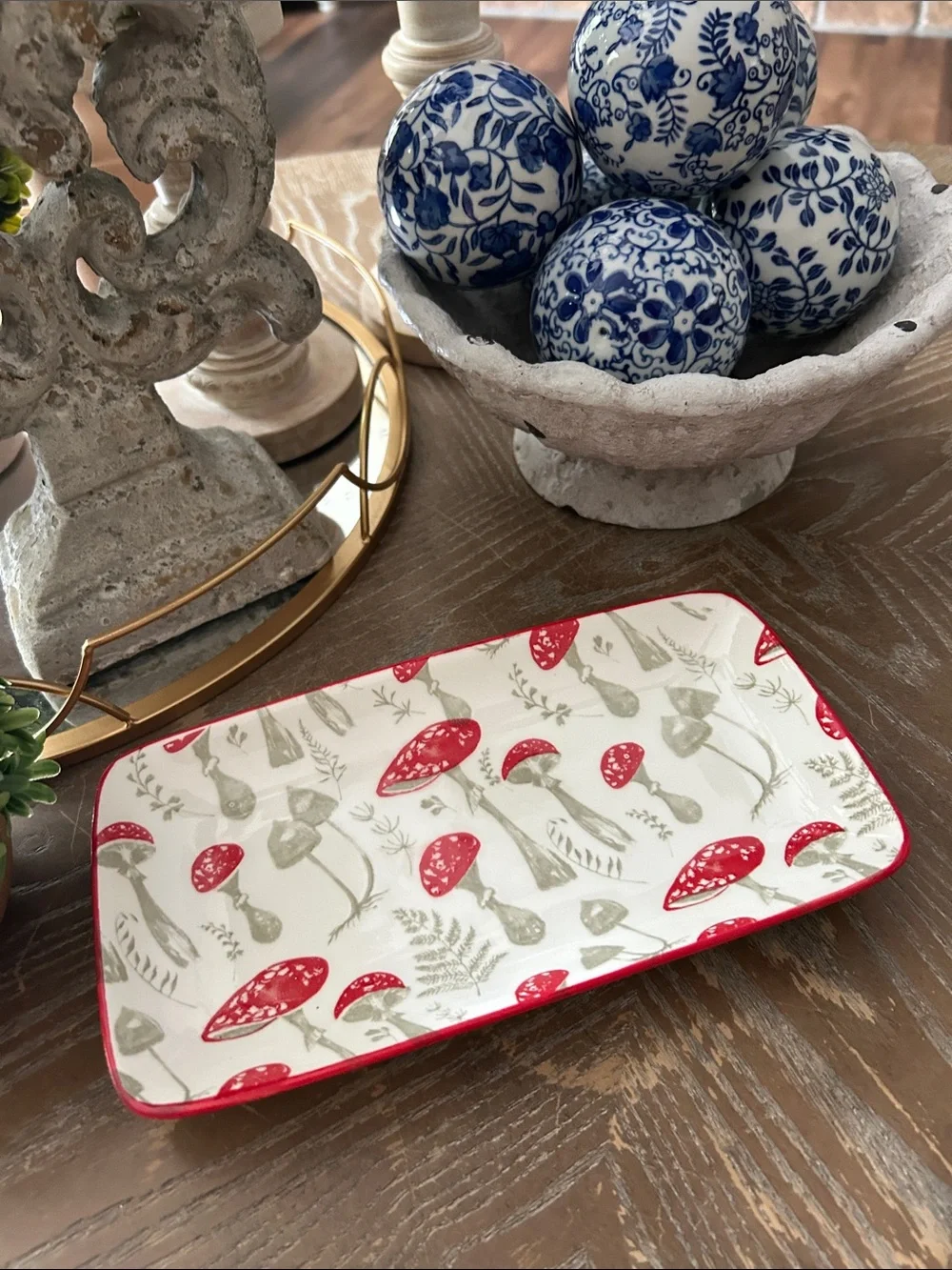 NEW! 🍄 Enchanted Garden Red Wild Mushroom Ceramic Serving Tray
